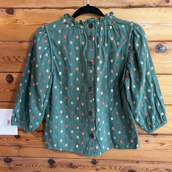 Ro & De Multicolor Pattern High Neck Long Sleeve Blouse Green Size Extra Small - Picture 2 of 8